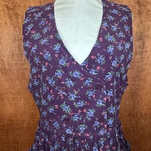 Preswick & Moore VINTAGE Cotton corduroy sleeveless floral purple dress size 10